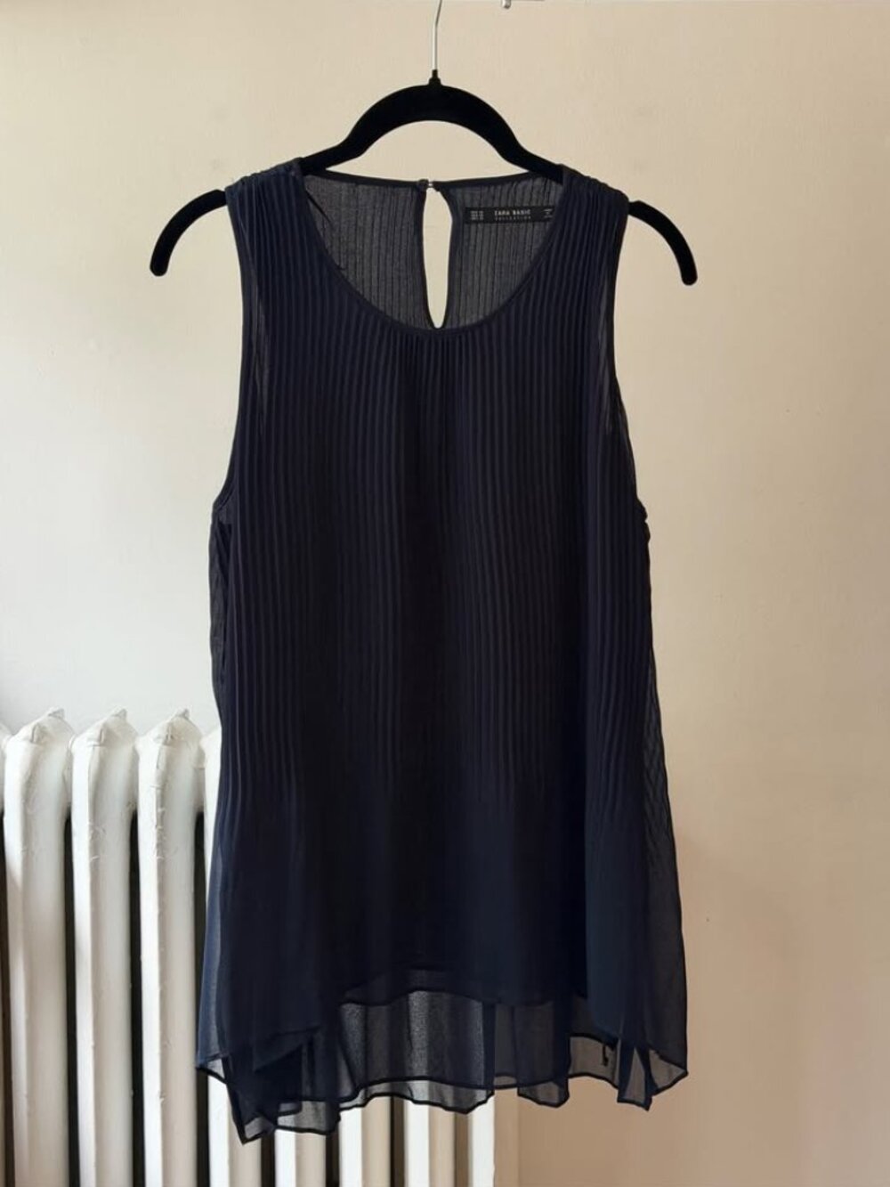 Zara Navy Blue Pleated Sleeveless Top